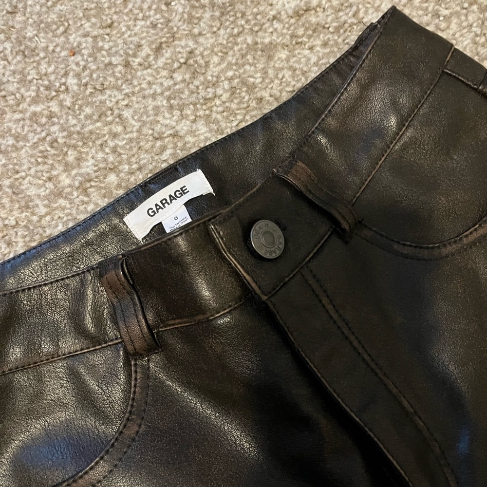 GARAGE Dark Brown Faux Leather Pants